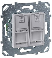 Розетка компьютерная без рамки Schneider Electric Unica 2-м. RJ45+RJ45 5e белый